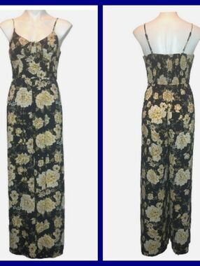 Navy Blue Floral Camisole Top Sleeveless Wide-Leg Jumpsuit Medium Summer